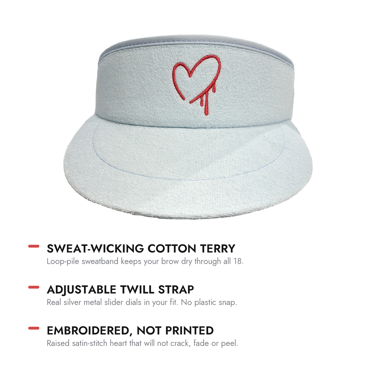 Bleeding Heart Tour Visor | Baby Blue Golf Visor | Made in USA